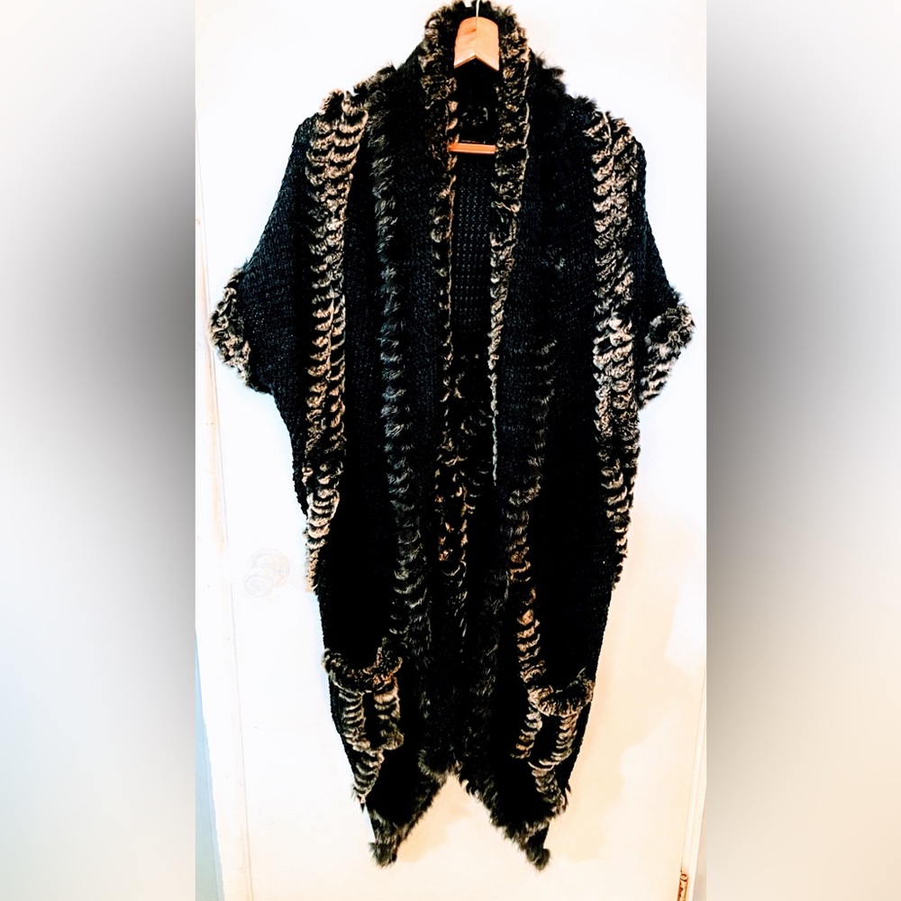 Dolce Cabo shawl collar knit Rabbit Fur Cape Cardigan size 1X